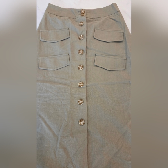 Anthropologie X Mare Mare Buttondown Utility Green Midi‎ Pencil Skirt - Picture 5 of 9